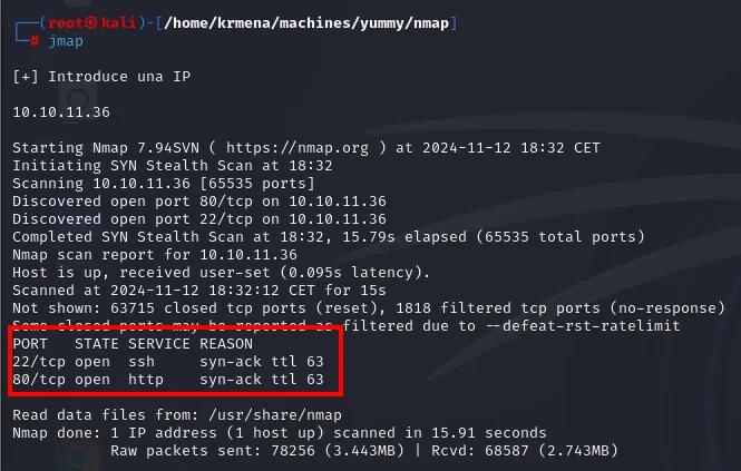 nmap descubre 22/ssh y 80/http con ttl 63 en 10.10.11.36