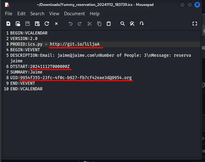 al guardar una reserva aparece la opción de descargar el evento en formato iCalendar