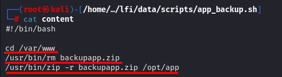 app_backup.sh se sitúa en /var/www, borra backupapp.zip y vuelve a comprimir /opt/app con el mismo nombre