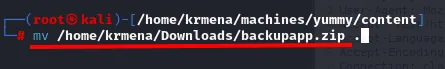 mv trayendo backupapp.zip desde el directorio Downloads al directorio de trabajo