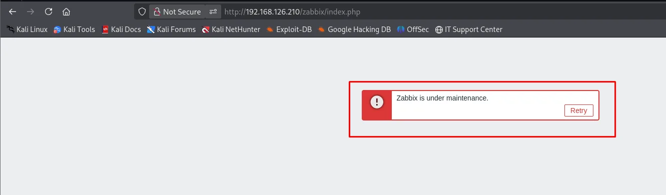 http://192.168.126.210/zabbix/index.php muestra "Zabbix is under maintenance"
