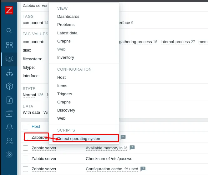 Menú del host: Scripts > Detect operating system
