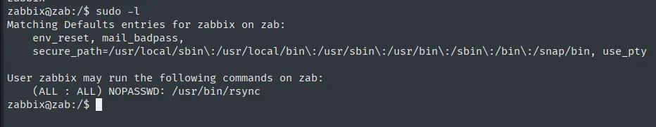 sudo -l: (ALL : ALL) NOPASSWD: /usr/bin/rsync
